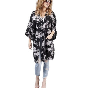 Spiritual Gangster black floral Maya kimono open front duster cardigan OS